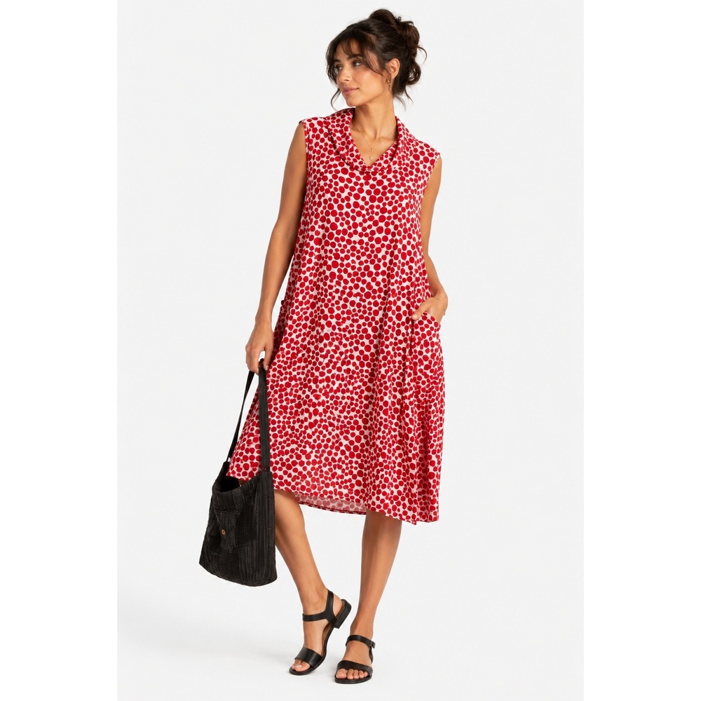 Chalet et Ceci Polka Dot Cowl Neck Tunic Dress XL Red Lagenlook Art Teacher